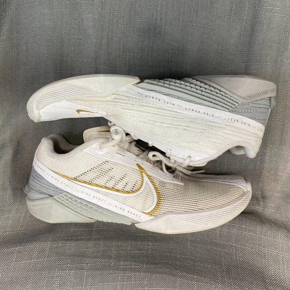 Nike React Metcon Turbo 'White Metallic Gold' CT1249-100 Women Trainers Sz 7.5 - Picture 8 of 9